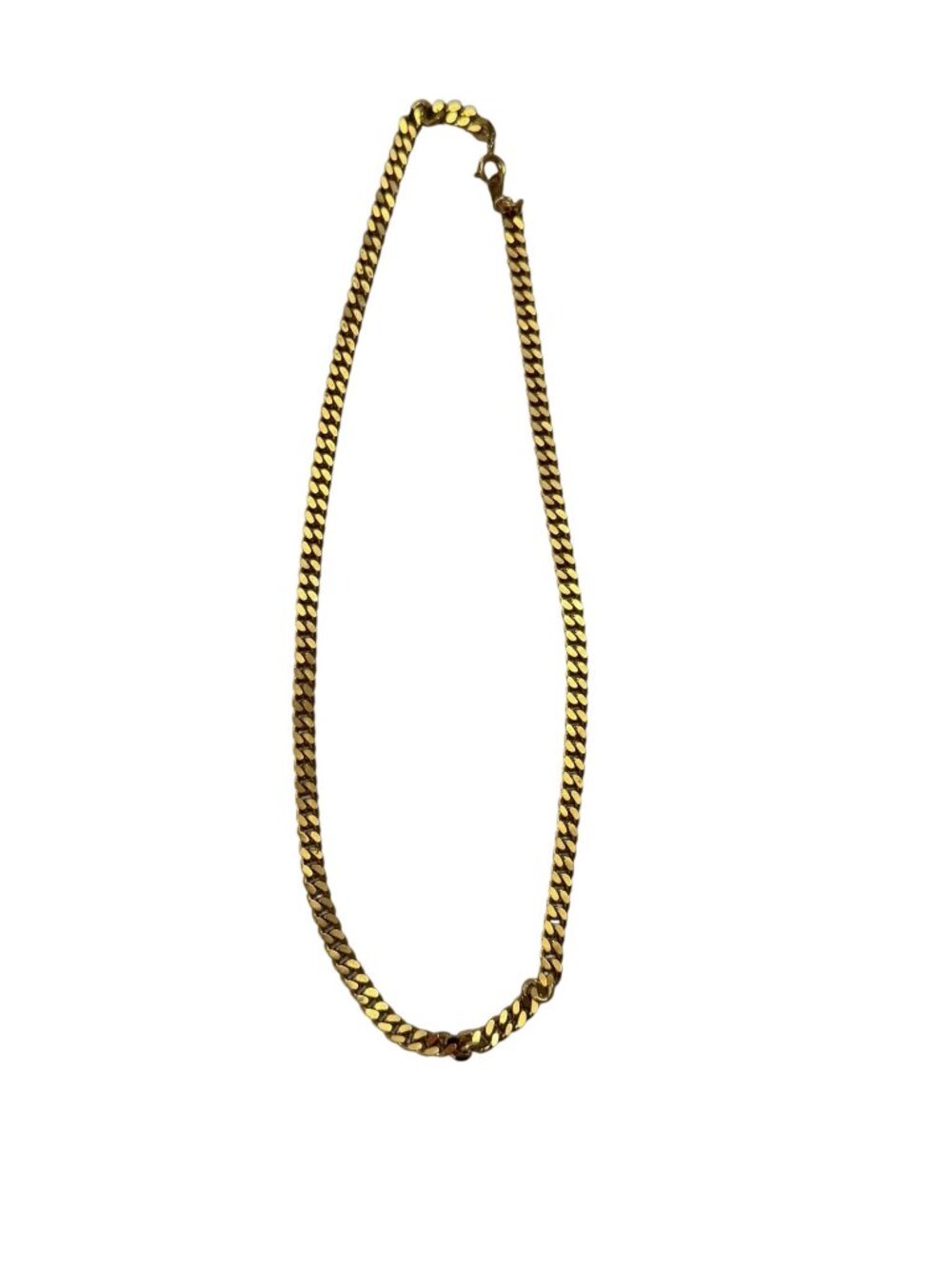 Vintage Korea Gold Tone Flat Curb Chain Necklace 15 Inch Choker Collar